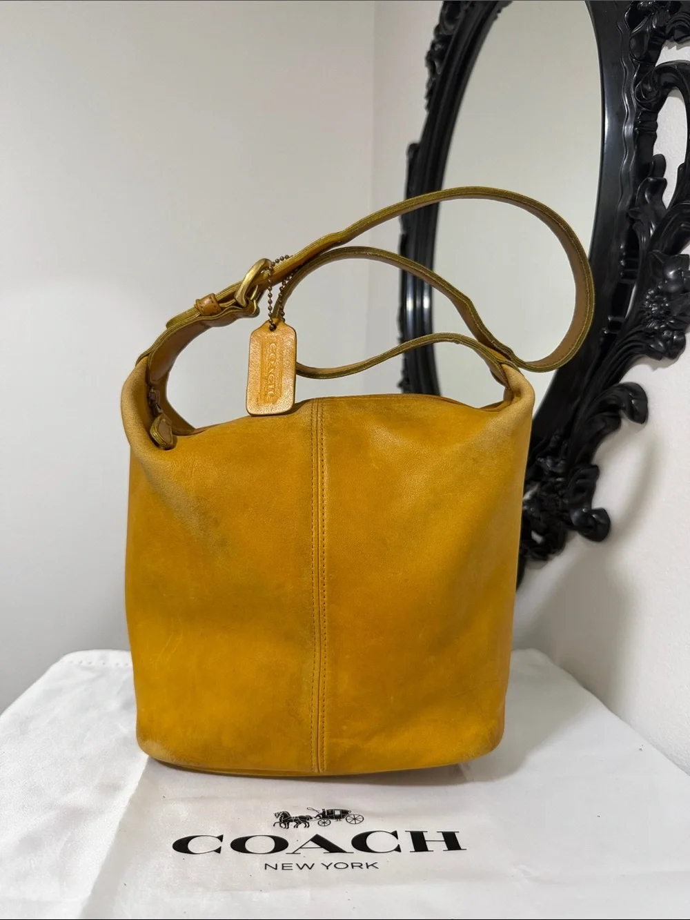 Coach Vintage 4148 Mustard Leather Hobo with Leather Hang Tag